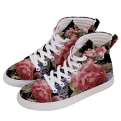 Retro Texture With Flowers, Black Background With Flowers Men s Hi-top Skate Sneakers by nateshop