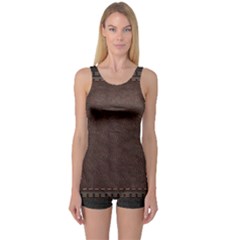 Black Leather Texture Leather Textures, Brown Leather Line One Piece Boyleg Swimsuit by nateshop