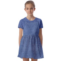 Blue Denim Texture Macro, Blue Denim Background, Jeans Background, Jeans Textures, Fabric Background Kids  Short Sleeve Pinafore Style Dress by nateshop
