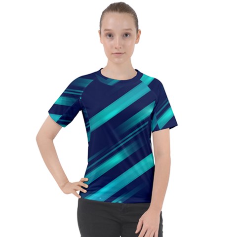 Blue Neon Lines, Blue Background, Abstract Background Women s Sport Raglan T-shirt by nateshop