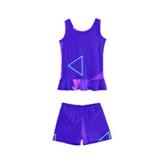 Purple Geometric Abstraction, Purple Neon Background Kids  Boyleg Swimsuit by nateshop