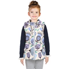 Retro Texture With Birds Kids  Hooded Puffer Vest by nateshop