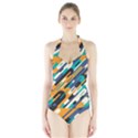 Abstract Rays, Material Design, Colorful Lines, Geometric Halter Swimsuit View1