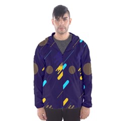 Blue Background Geometric Abstrac Men s Hooded Windbreaker by nateshop