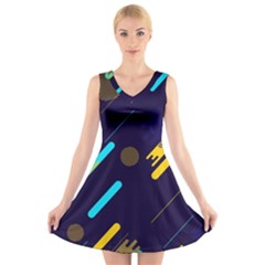 Blue Background Geometric Abstrac V-neck Sleeveless Dress by nateshop