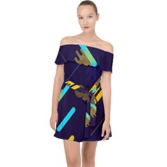 Blue Background Geometric Abstrac Off Shoulder Chiffon Dress by nateshop