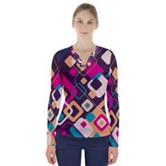 Colorful Abstract Background, Geometric Background V-neck Long Sleeve Top by nateshop