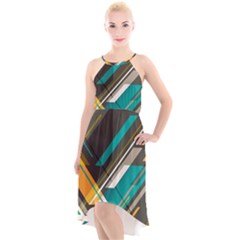 Material Design, Lines, Retro Abstract Art, Geometry High-low Halter Chiffon Dress  by nateshop