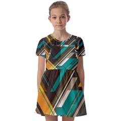 Material Design, Lines, Retro Abstract Art, Geometry Kids  Short Sleeve Pinafore Style Dress by nateshop