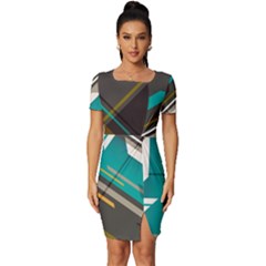 Material Design, Lines, Retro Abstract Art, Geometry Fitted Knot Split End Bodycon Dress by nateshop
