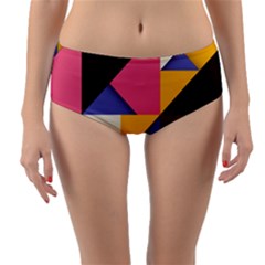 Retro Colorful Background, Geometric Abstraction Reversible Mid-waist Bikini Bottoms by nateshop