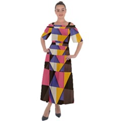 Retro Colorful Background, Geometric Abstraction Shoulder Straps Boho Maxi Dress  by nateshop