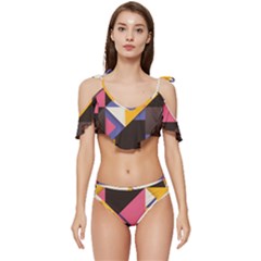Retro Colorful Background, Geometric Abstraction Ruffle Edge Tie Up Bikini Set	 by nateshop