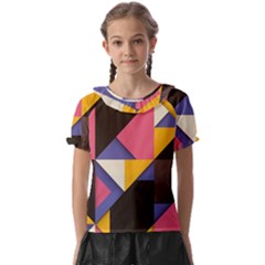 Retro Colorful Background, Geometric Abstraction Kids  Frill Chiffon Blouse by nateshop