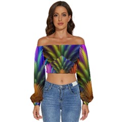 Abstract Colors - , Abstract Colors Long Sleeve Crinkled Weave Crop Top