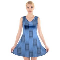 Blue Pattern Texture V-neck Sleeveless Dress by nateshop