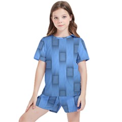 Blue Pattern Texture Kids  T-shirt And Sports Shorts Set by nateshop