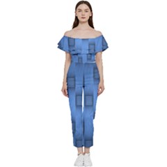 Blue Pattern Texture Bardot Ruffle Jumpsuit by nateshop