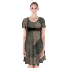 Camo, Abstract, Beige, Black, Brown Military, Mixed, Olive Short Sleeve V-neck Flare Dress by nateshop