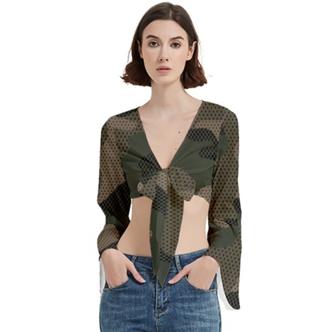 Camo, Abstract, Beige, Black, Brown Military, Mixed, Olive Trumpet Sleeve Cropped Top by nateshop