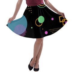 Colartive, Aesthetic, Amoled, Black, Colorful, Desenho A-line Skater Skirt by nateshop