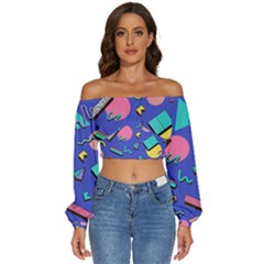 Geometric Shapes Material Design, Lollipop, Lines Long Sleeve Crinkled Weave Crop Top by nateshop