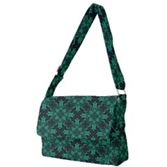 Green Damask Pattern Vintage Floral Pattern, Green Vintage Full Print Messenger Bag (l) by nateshop