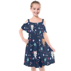 Cute Astronaut Cat With Star Galaxy Elements Seamless Pattern Kids  Cut Out Shoulders Chiffon Dress by Grandong