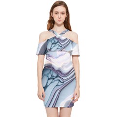 Marble Abstract White Pink Dark Shoulder Frill Bodycon Summer Dress