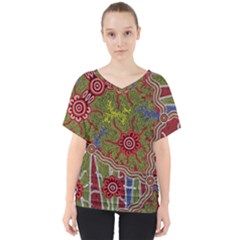 Authentic Aboriginal Art - Connections V-neck Dolman Drape Top by hogartharts