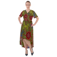 Authentic Aboriginal Art - Connections Front Wrap High Low Dress by hogartharts