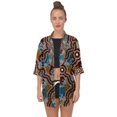 Authentic Aboriginal Art - Wetland Dreaming Open Front Chiffon Kimono by hogartharts