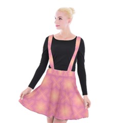 Fuzzy Peach Aurora Pink Stars Suspender Skater Skirt by PatternSalad