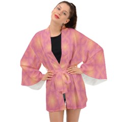 Fuzzy Peach Aurora Pink Stars Long Sleeve Kimono by PatternSalad