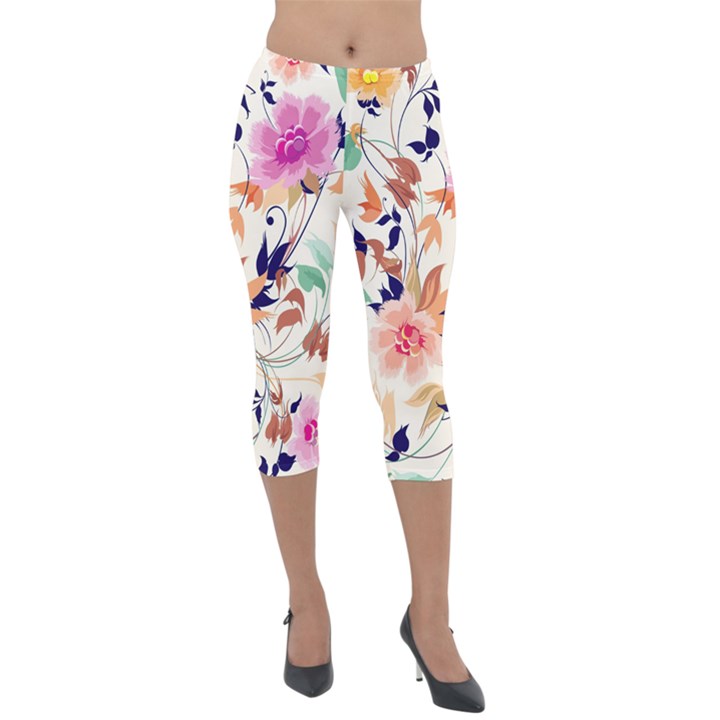 Abstract Floral Background Lightweight Velour Capri Leggings 