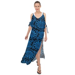 Blue Floral Pattern Floral Greek Ornaments Maxi Chiffon Cover Up Dress by nateshop