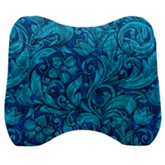 Blue Floral Pattern Texture, Floral Ornaments Texture Velour Head Support Cushion by nateshop