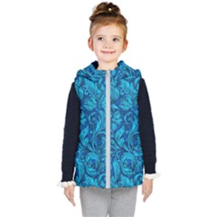 Blue Floral Pattern Texture, Floral Ornaments Texture Kids  Hooded Puffer Vest by nateshop