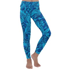 Blue Floral Pattern Texture, Floral Ornaments Texture Kids  Lightweight Velour Classic Yoga Leggings by nateshop