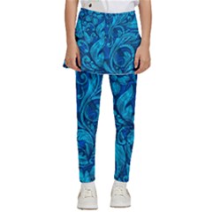 Blue Floral Pattern Texture, Floral Ornaments Texture Kids  Skirted Pants