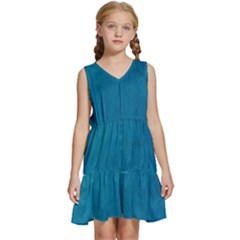 Blue Stone Texture Grunge, Stone Backgrounds Kids  Sleeveless Tiered Mini Dress