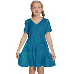 Blue Stone Texture Grunge, Stone Backgrounds Kids  Short Sleeve Tiered Mini Dress by nateshop