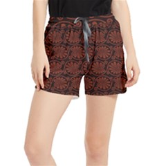 Brown Floral Pattern Floral Greek Ornaments Women s Runner Shorts by nateshop