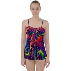 Colorful Floral Patterns, Abstract Floral Background Babydoll Tankini Set by nateshop