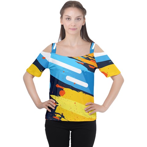 Colorful Paint Strokes Cutout Shoulder T-shirt by nateshop