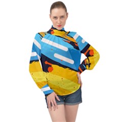 Colorful Paint Strokes High Neck Long Sleeve Chiffon Top by nateshop