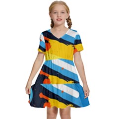 Colorful Paint Strokes Kids  Short Sleeve Tiered Mini Dress by nateshop
