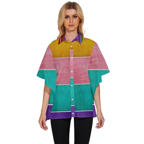 Colorful Squares, Abstract, Art, Background Women s Batwing Button Up Shirt by nateshop