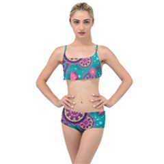 Floral Pattern, Abstract, Colorful, Flow Layered Top Bikini Set by nateshop