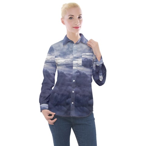 Majestic Clouds Landscape Women s Long Sleeve Pocket Shirt by dflcprintsclothing